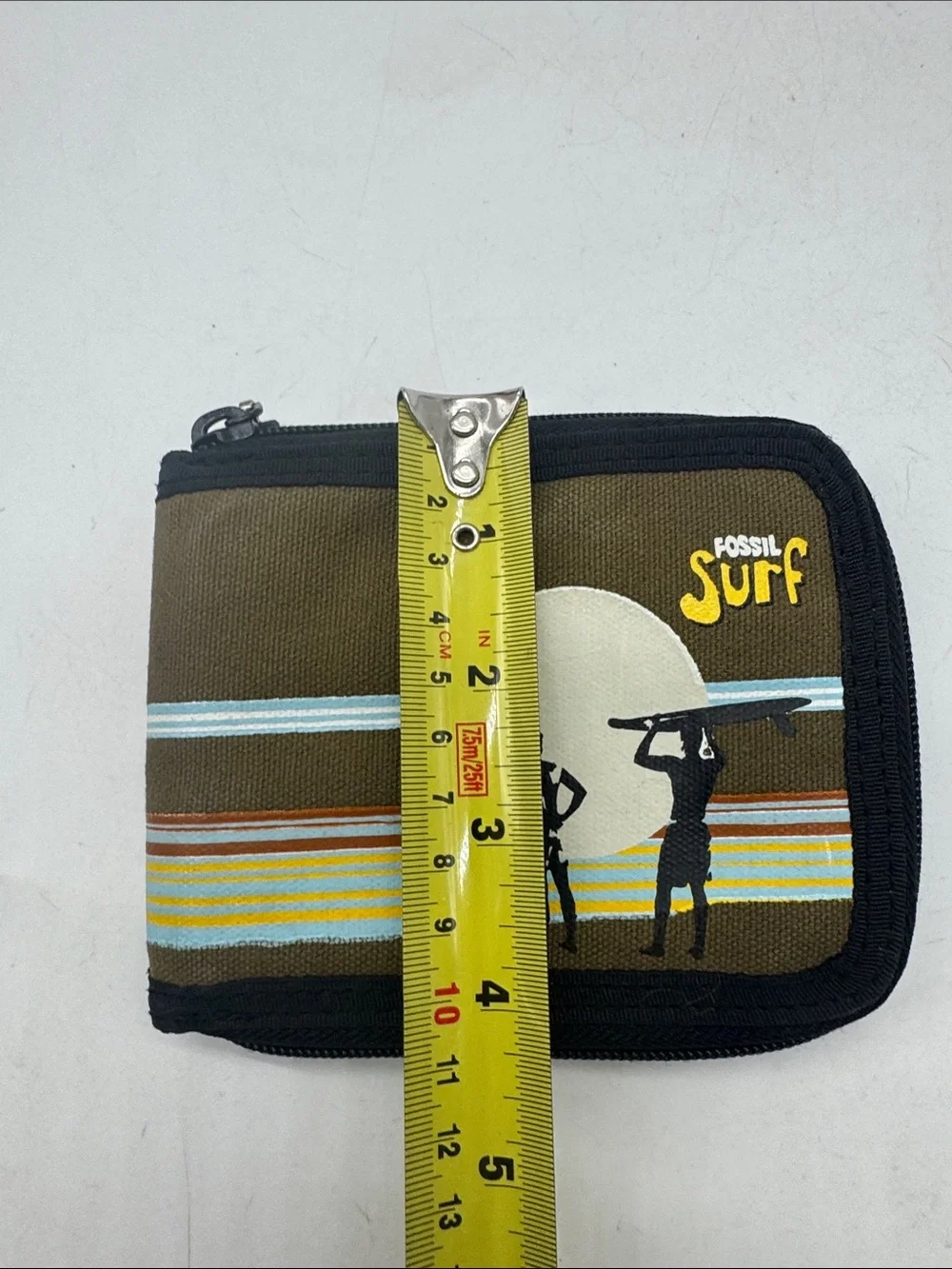 Fossil Men's Brown Canvas Surf Zip Wallet with Black Trim